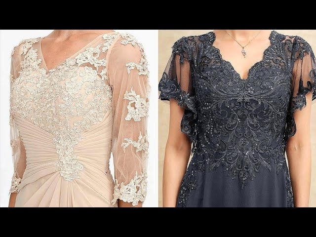 top trendy vintage style Formal Alencon venice lace patch mother and daughter wedding dress desig...