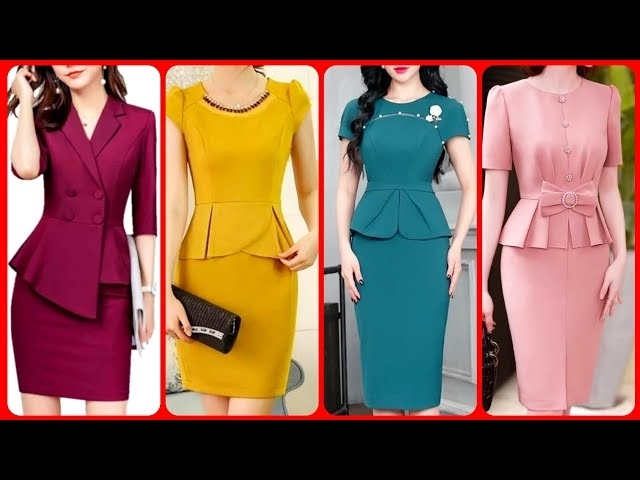 Sheath/Column Cocktail Dresses Elegant Dress Fall Peplum Split Back Belted Women Designer Work Dr...