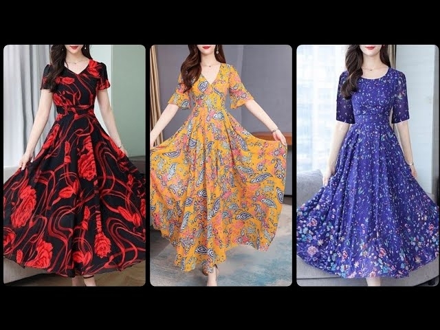 Top Trending & Classy Stylish Printed Chiffon Maxi Dresses Collection