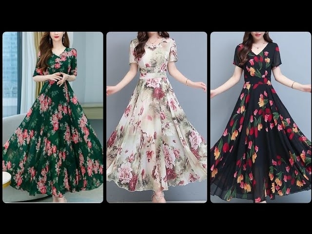 Fascinating & Stunning Floral Print Fashionable Chiffon Maxi Dresses Collection