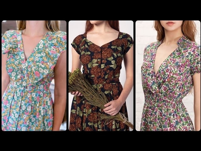 Latest Attractive & Stylish Floral Print Dresses Neck & Bodice Detailing Idea's