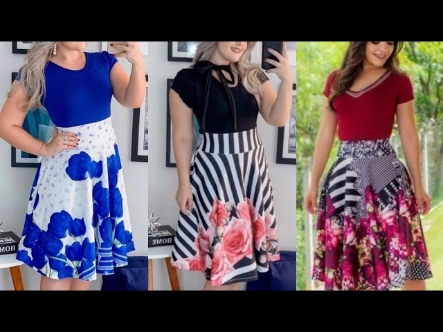 world Best Western style designr wear celebrity choice printed A-line skirt with Plain blouse/shi...