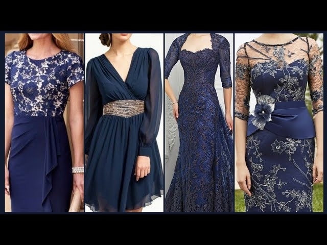 Women's Elegant Chiffon Navy Blue V-neck Evening Dress/ Sequin Embroidered Sheath Dress in Midnig...