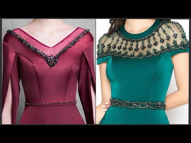 Sleek & Chick Formal Beaded Embellished Evening Gowns Neck Designs & Bodice