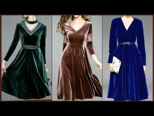 simple & Gorgeous velvet Flared & Belted Winter Dresses collection