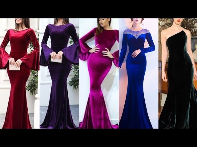 Long velvet gown Designs and Unique colors office wear Ideas most beautiful Collection 2021