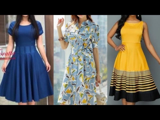 most popular and beautiful printed cotton silk formal & casual knee length skater dresses design2...