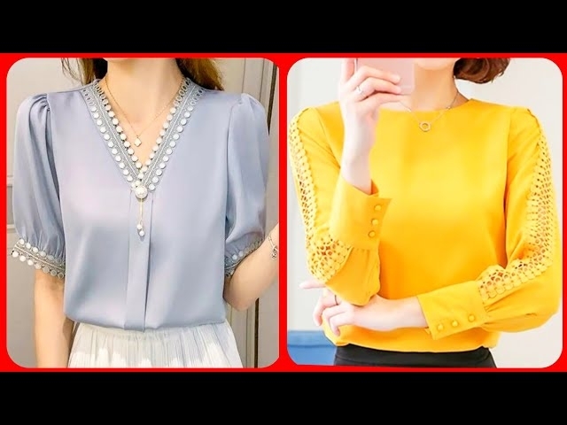 Elegant Crew Neck Silk Blouse with Lace Trim: The Latest Trend for 2023-24