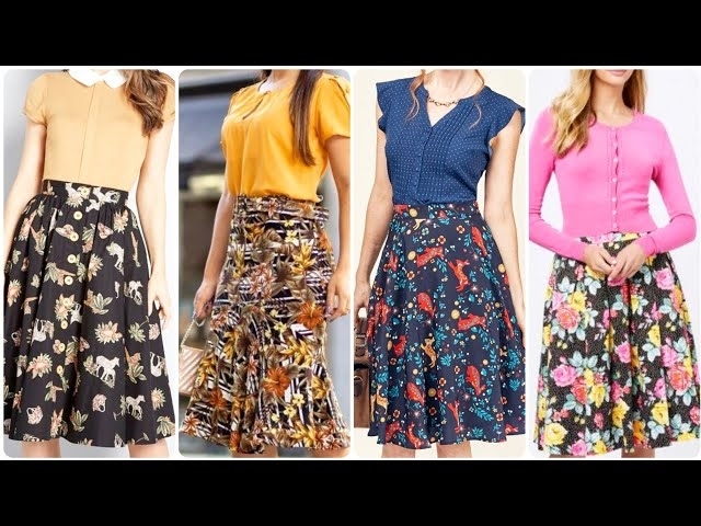 Latest elegant Floral Printed Plaid Flare Hem Skirts Outfit Ideas in daily routine for women