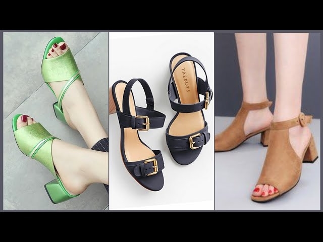 Classy & Fabulous Mid Heel Ankle Strap Leather Sandals & Slide Sandals
