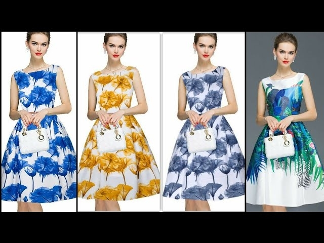 Gorgeous And Fabulous Stylish Flowers Print Silk/Satin Midi Gown/Skater/Frocks Design