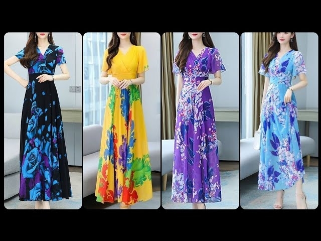 Gorgeous And Fabulous Stylish Floral Print Chiffon Maxi Dress Design