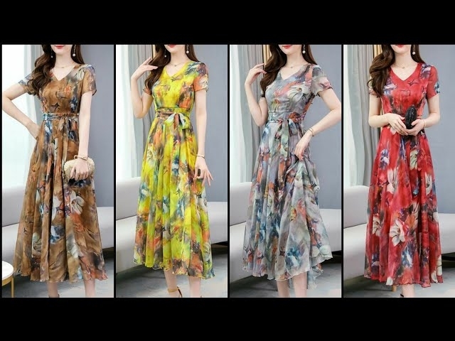 Most Attractive And Fashionable Floral Prints Chiffon Maxi Dress Design 2021