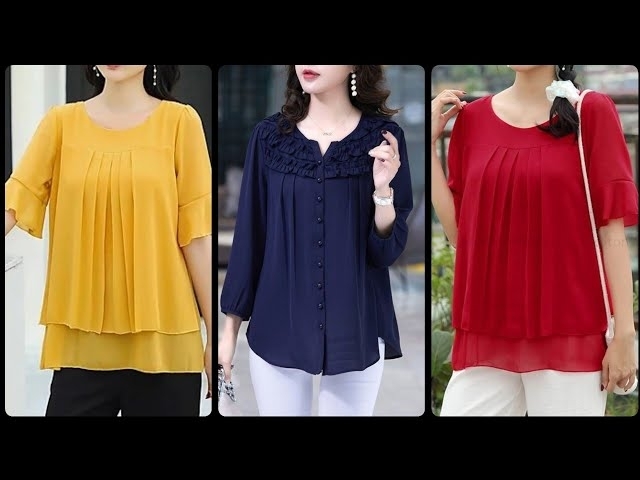 Most Attractive And Hot Selling Women's Fashionable Chiffon Blouse Design