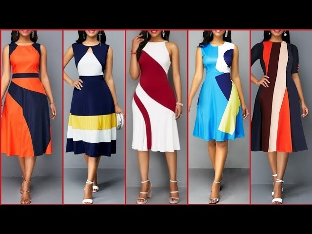 Top Class Stylish And Trendy Designer Color Block Skater Dresses