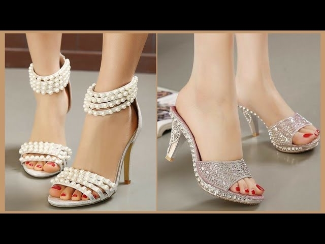 Designer Luxury & Elegant Pearl & Rhinestone Decor Mid Heel Sandals To wear with Formal Outfits