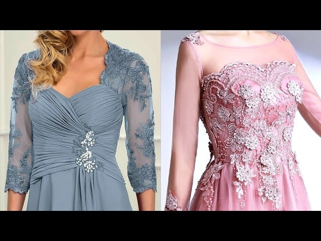 On trendy & fabulous Chantilly Venice lace prom dress designs/latest 2023 bridesmaids dresses des...