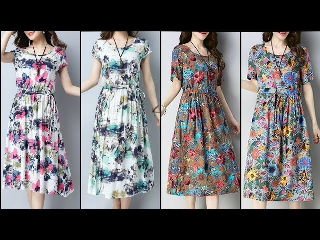 Top Stylish And Classic Floral Print Casual Wear Cotton Shift Dresses For Girls