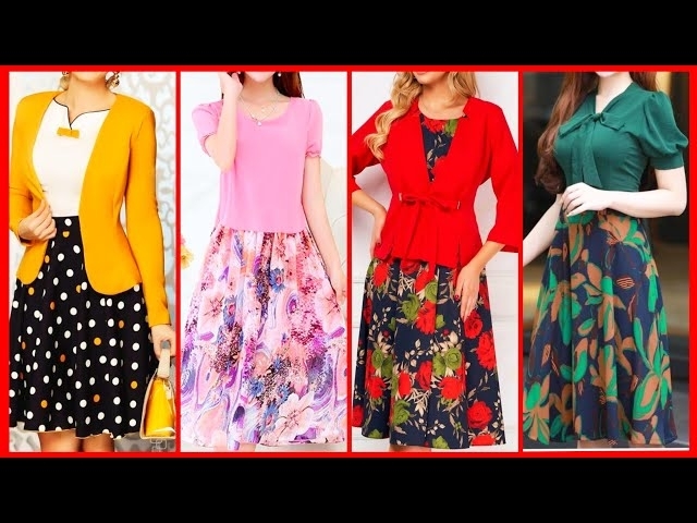 Gorgeous And Attractive Ladies Two Pieces Blouse Printed Skirt Dresses
