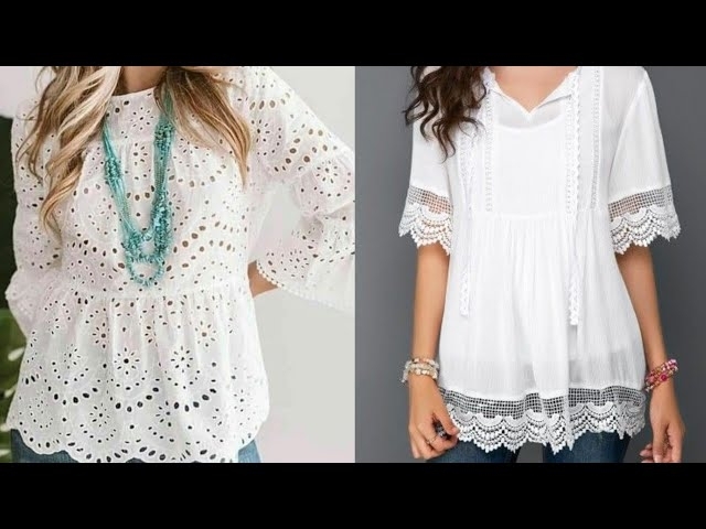 Top 50 Women's Summer Blouse Floral Lace Embroidery Crew Neck Stylish Sleeve Design 2023