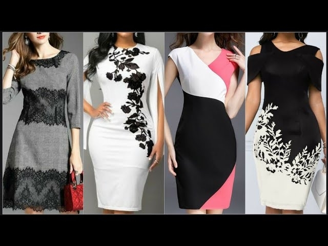 stunning Black & White Sheath Bodycon Office wear dresses for business women