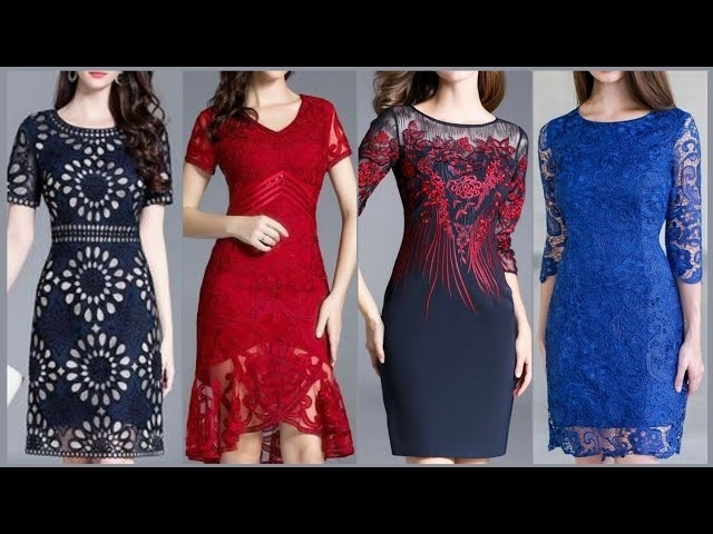 Extremely Gorgeous Women Sheer Gauze Venice Embroidered Lace Party Wear Bodycon & Sheath Dresses