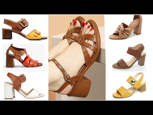 elegantes sandalias de cuero con tacón de bloque destalonado estilo vintage/summer platform shoe...