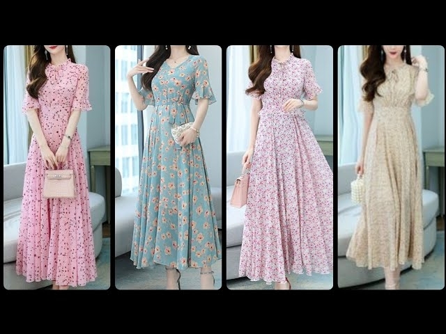Gorgeous And Classy Stylish Printed Chiffon Maxi Dresses Collection