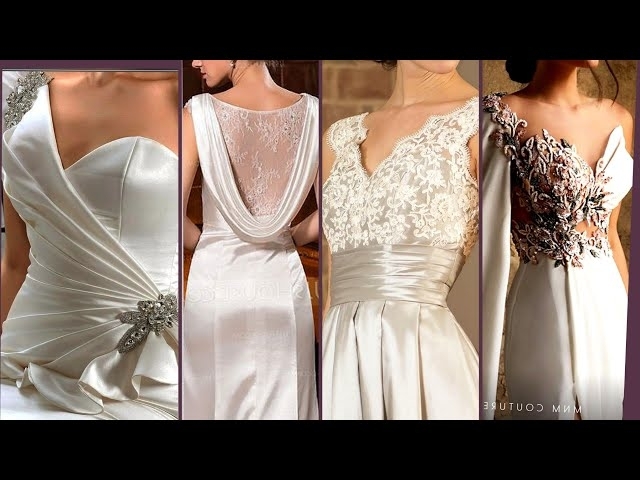 super gorgeous fashionable Embalished lace sleeved chiffon & satin bridal women's dresses#evening...
