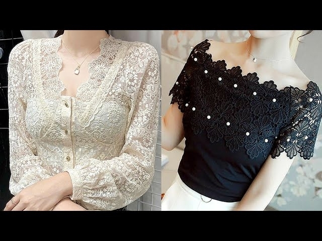 Women fashion Elegant summer Lace blouses designs/patch work lace blouses top designs
