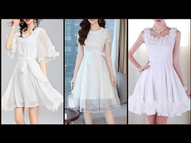 Most Attractive Stylish And Hot Selling Women's White Midi Gown /Skater Dresses