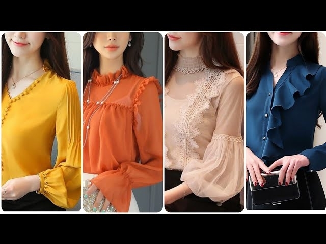 Elegance descent ruffle neck & full sleeve shirts and blouses design