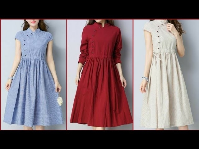 Simply Stylish And Trendy Casual Wear Cotton Midi Aline/Skater/Shift Dresses